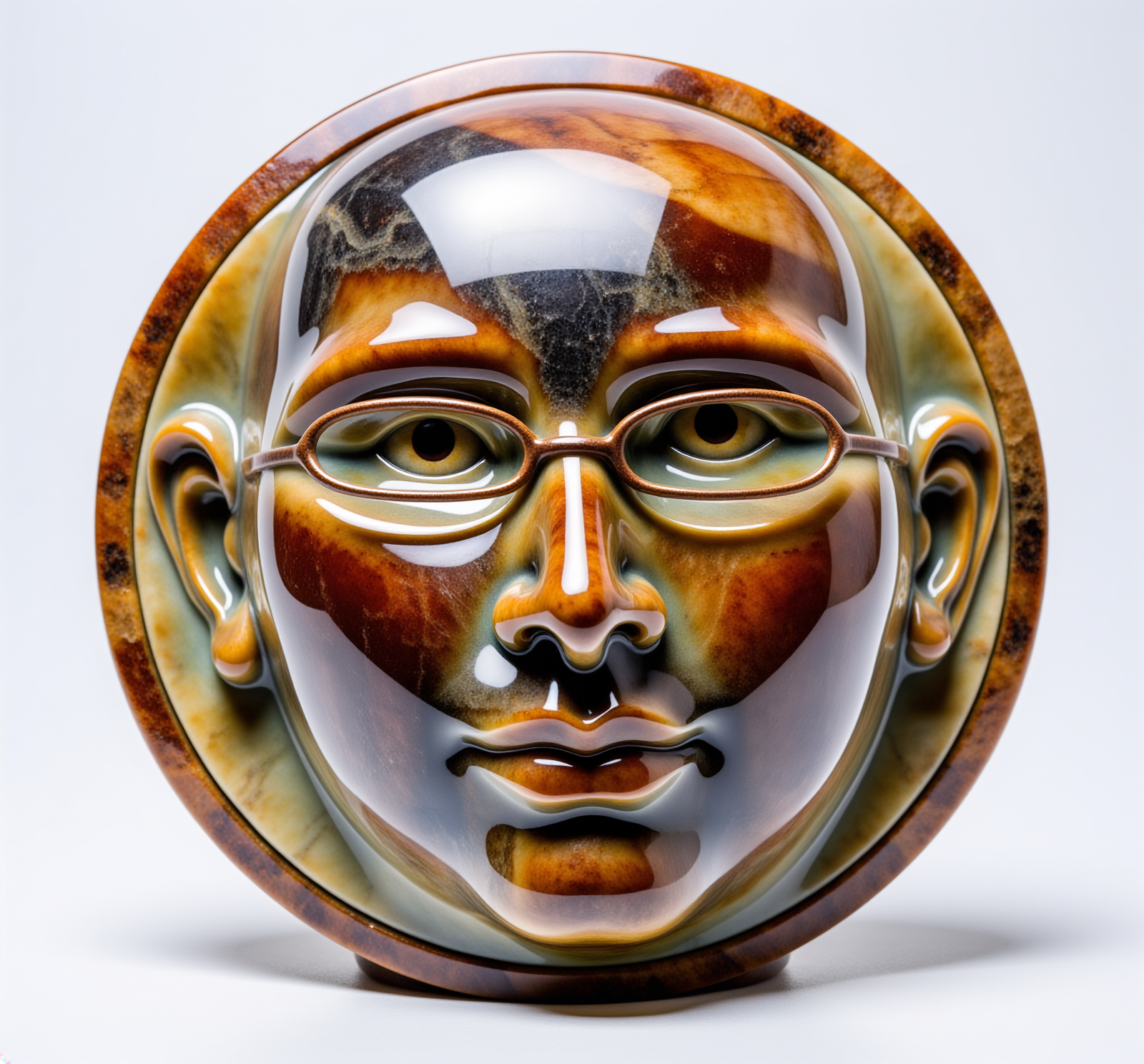 Firefly_fordite sculpture of THE FACE, with glasses, caustic lig 634131